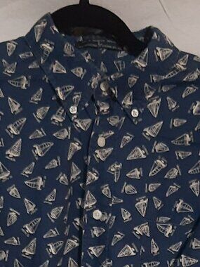 Dockers Indigo Blue Sailboat Pattern Short-Sleeve Button-Down Men's L